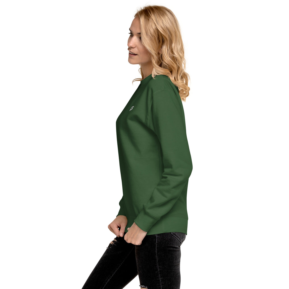 Sweatshirt premium unisexe streetwear LB coloris forest green, vue de profil gauche
