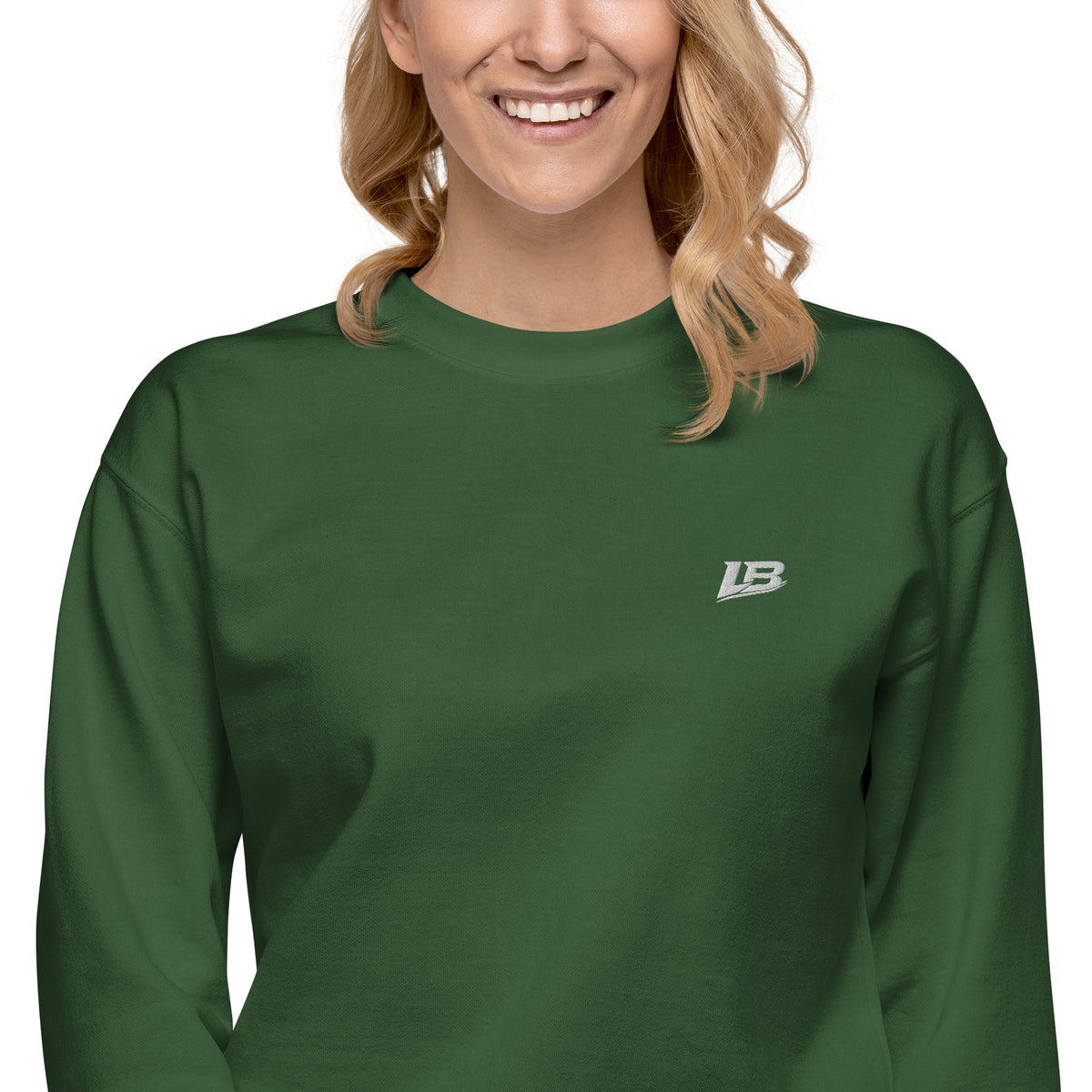 Sweatshirt premium unisexe streetwear LB coloris forest green, détail du tissu (vue 2)