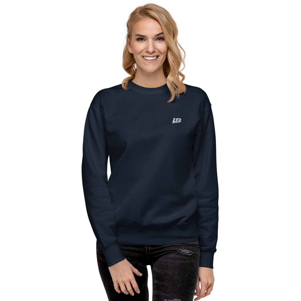 Sweatshirt premium unisexe streetwear LB coloris navy blazer, vue de face alternative