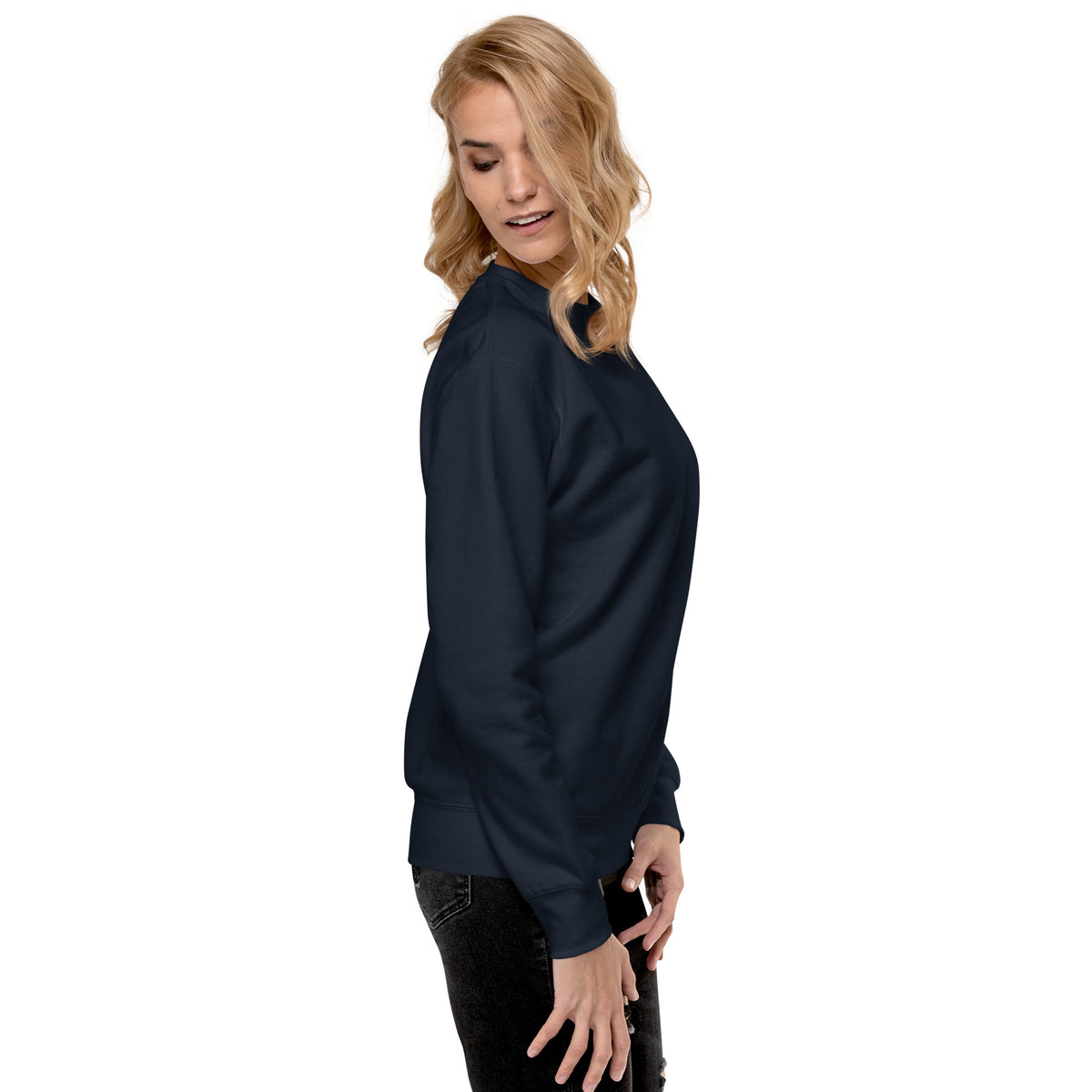 Sweatshirt premium unisexe streetwear LB coloris navy blazer, vue de profil droit