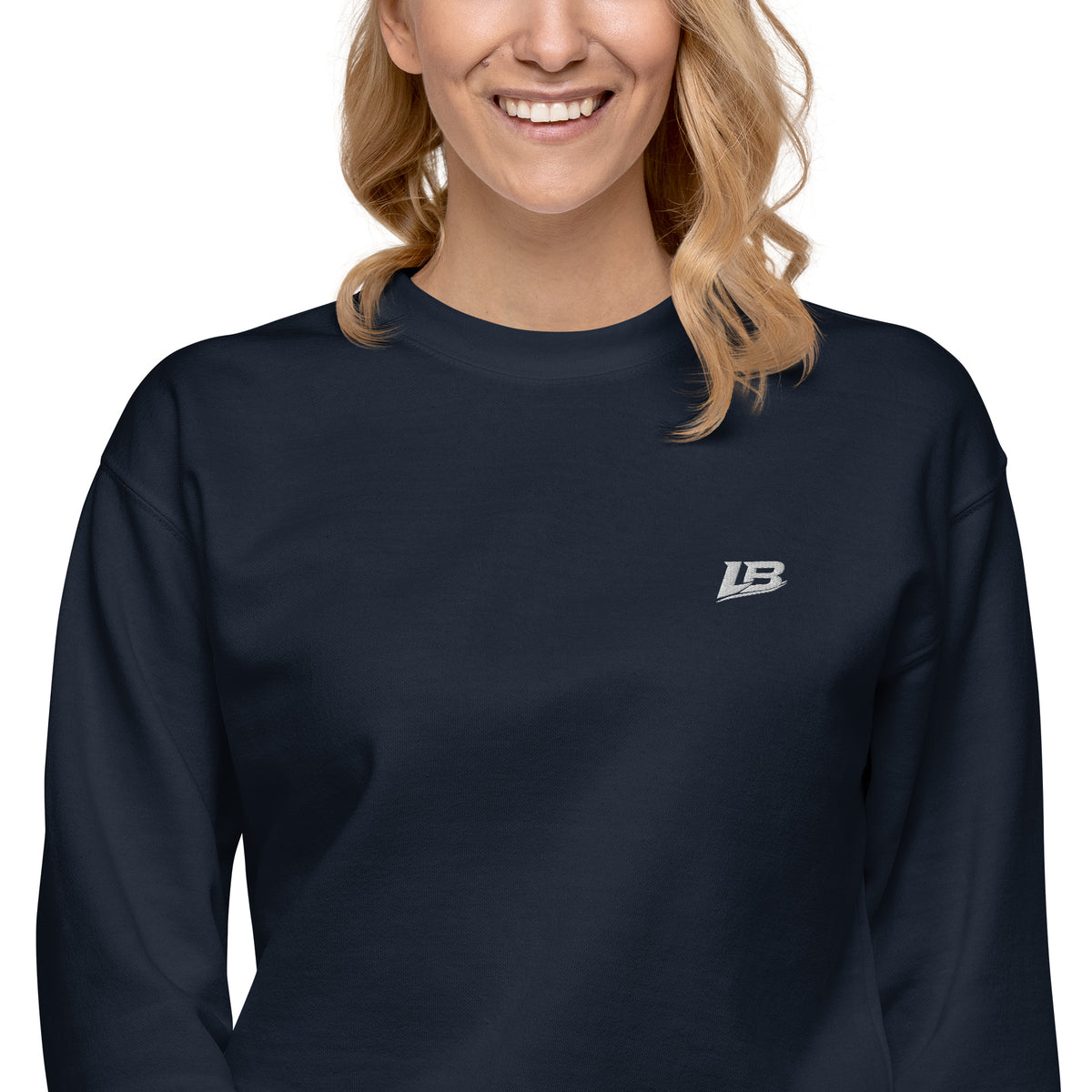 Sweatshirt premium unisexe streetwear LB coloris navy blazer, détail du tissu (vue 2)