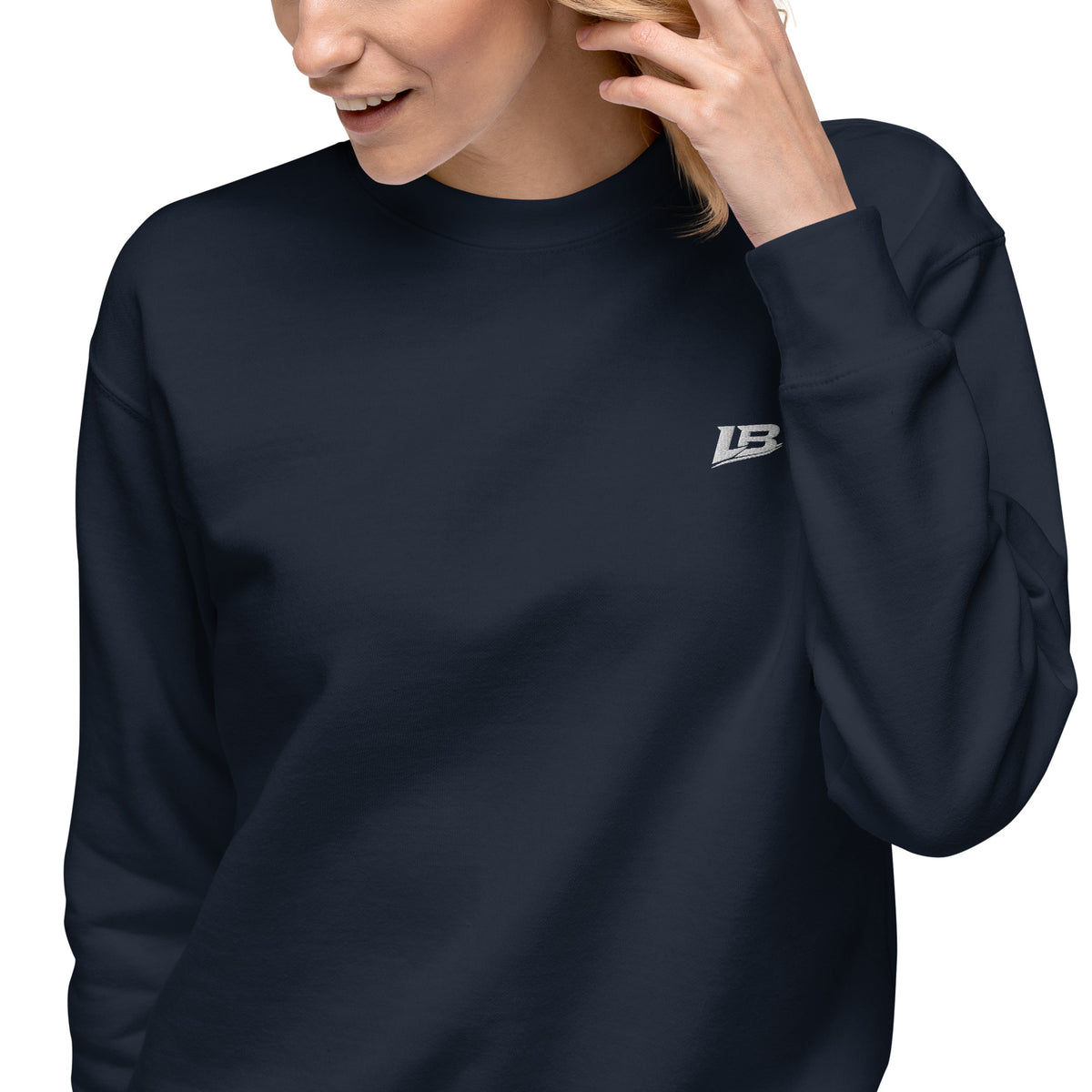Sweatshirt premium unisexe streetwear LB coloris navy blazer, détail du tissu