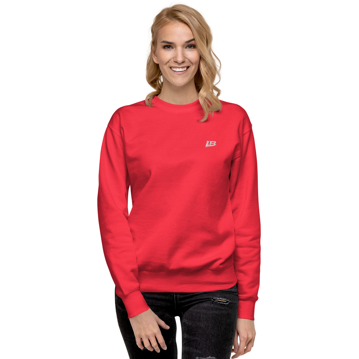 Sweatshirt premium unisexe streetwear LB coloris team red, vue de face alternative