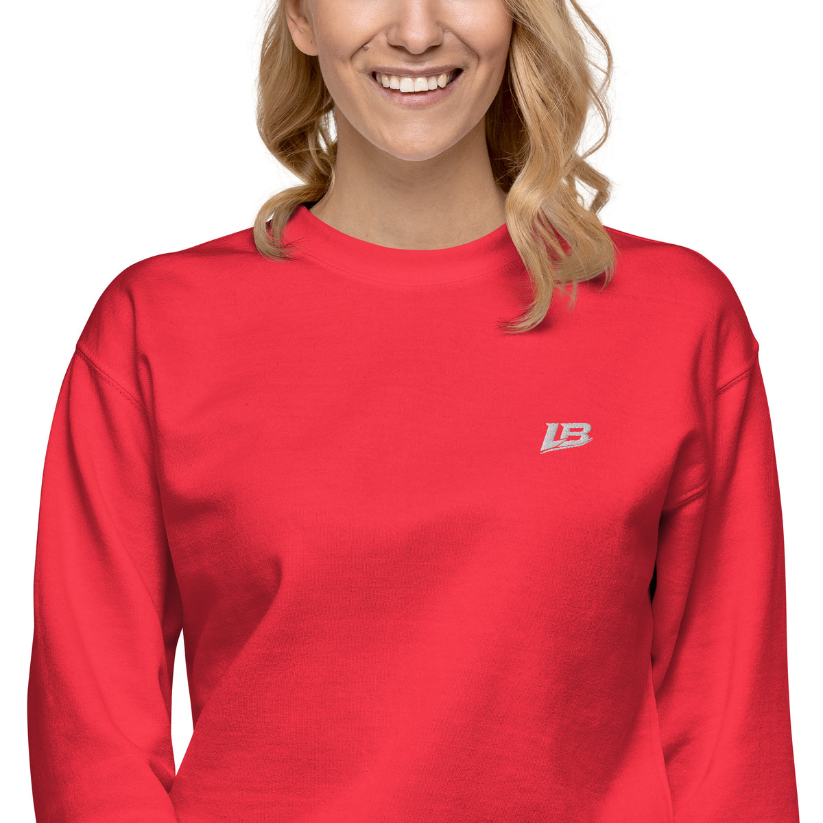 Sweatshirt premium unisexe streetwear LB coloris team red, détail du tissu (vue 2)