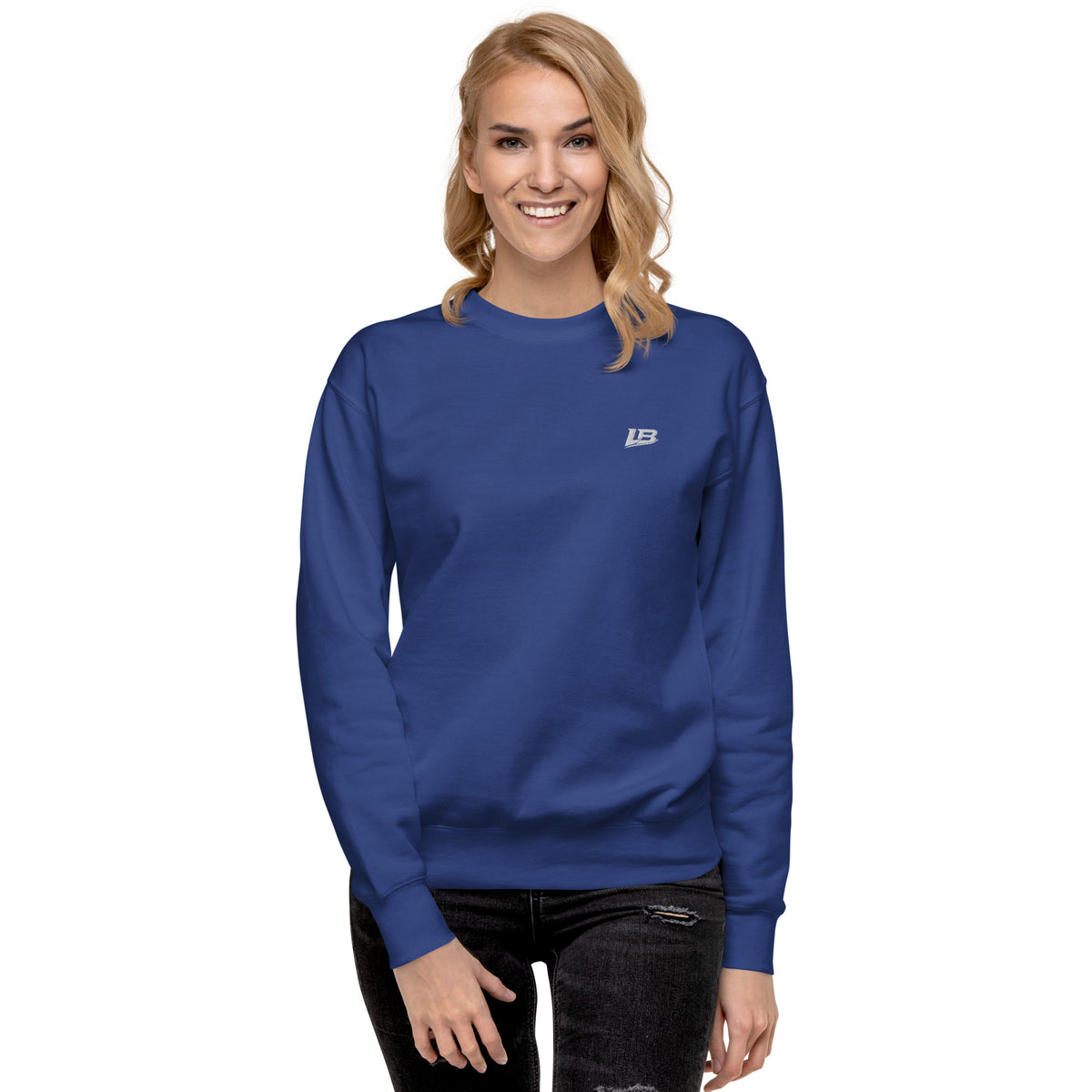 Sweatshirt premium unisexe streetwear LB coloris team royal, vue de face alternative