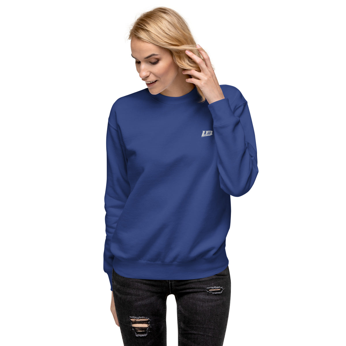 Sweatshirt premium unisexe streetwear LB coloris team royal, vue de face