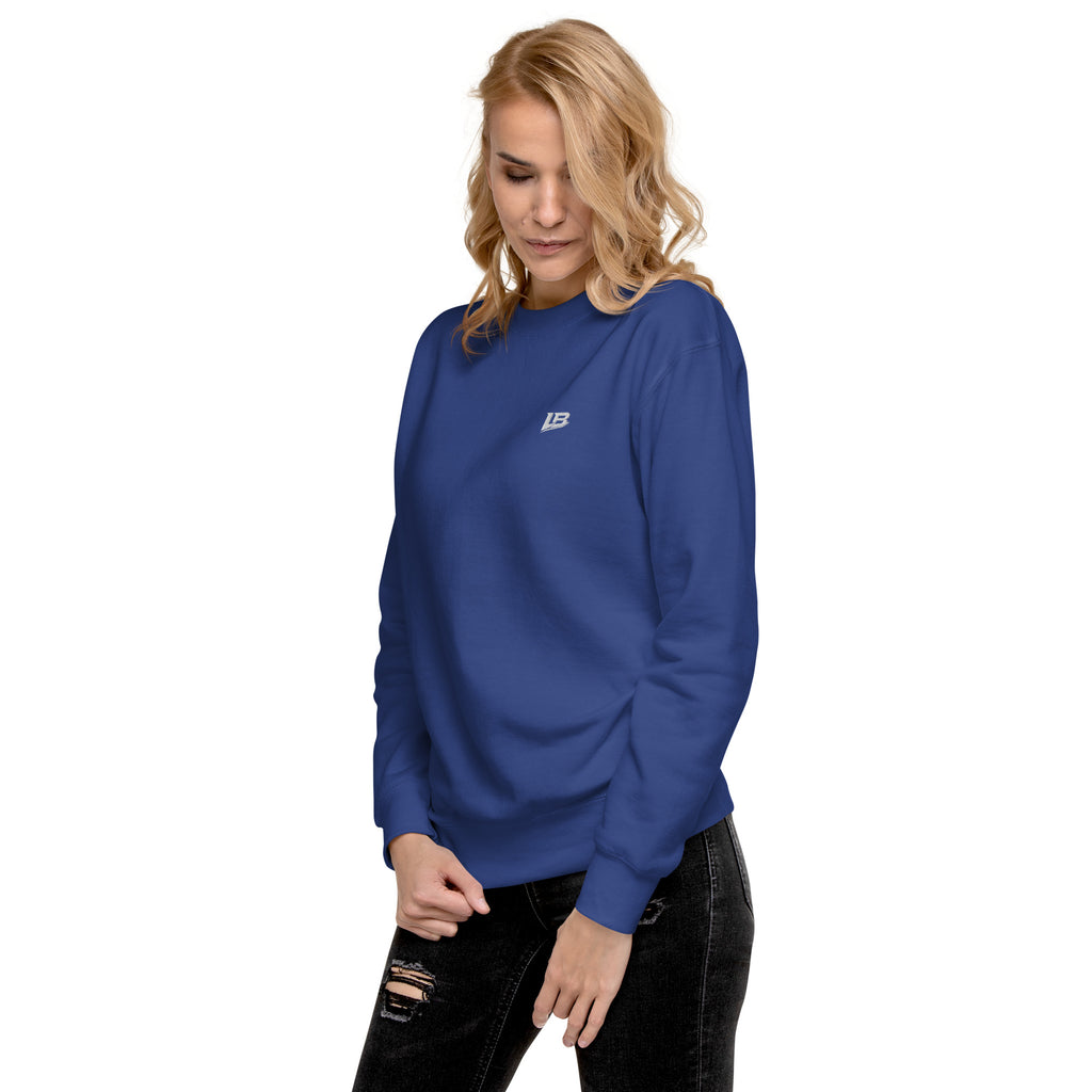 Sweatshirt premium unisexe streetwear LB coloris team royal, vue de trois-quarts gauche