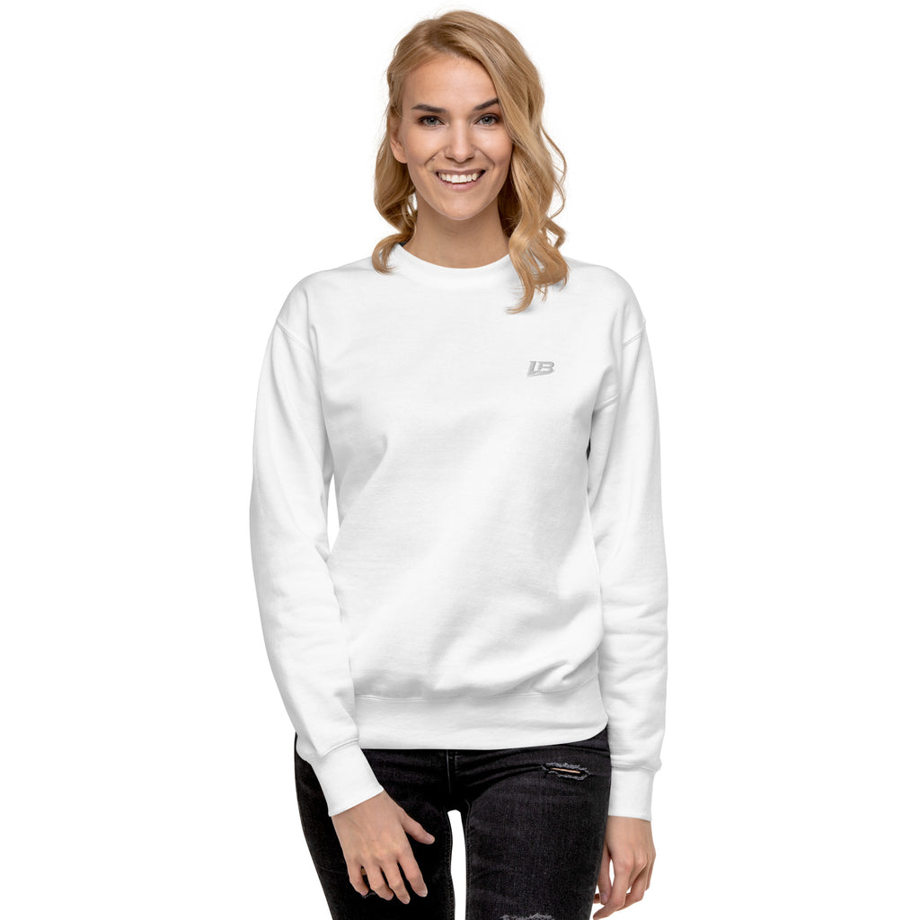 Sweatshirt premium unisexe streetwear LB coloris white, vue de face alternative