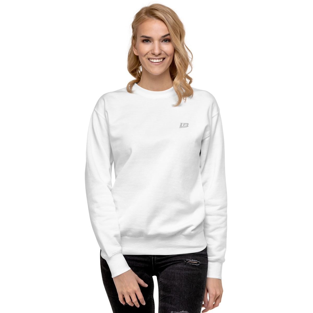 Sweatshirt premium unisexe streetwear LB coloris white, vue de face alternative