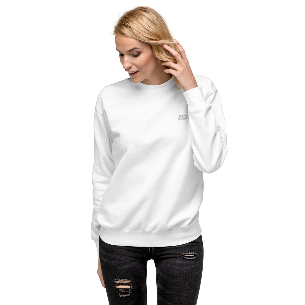 Sweatshirt premium unisexe streetwear LB coloris white, vue de face