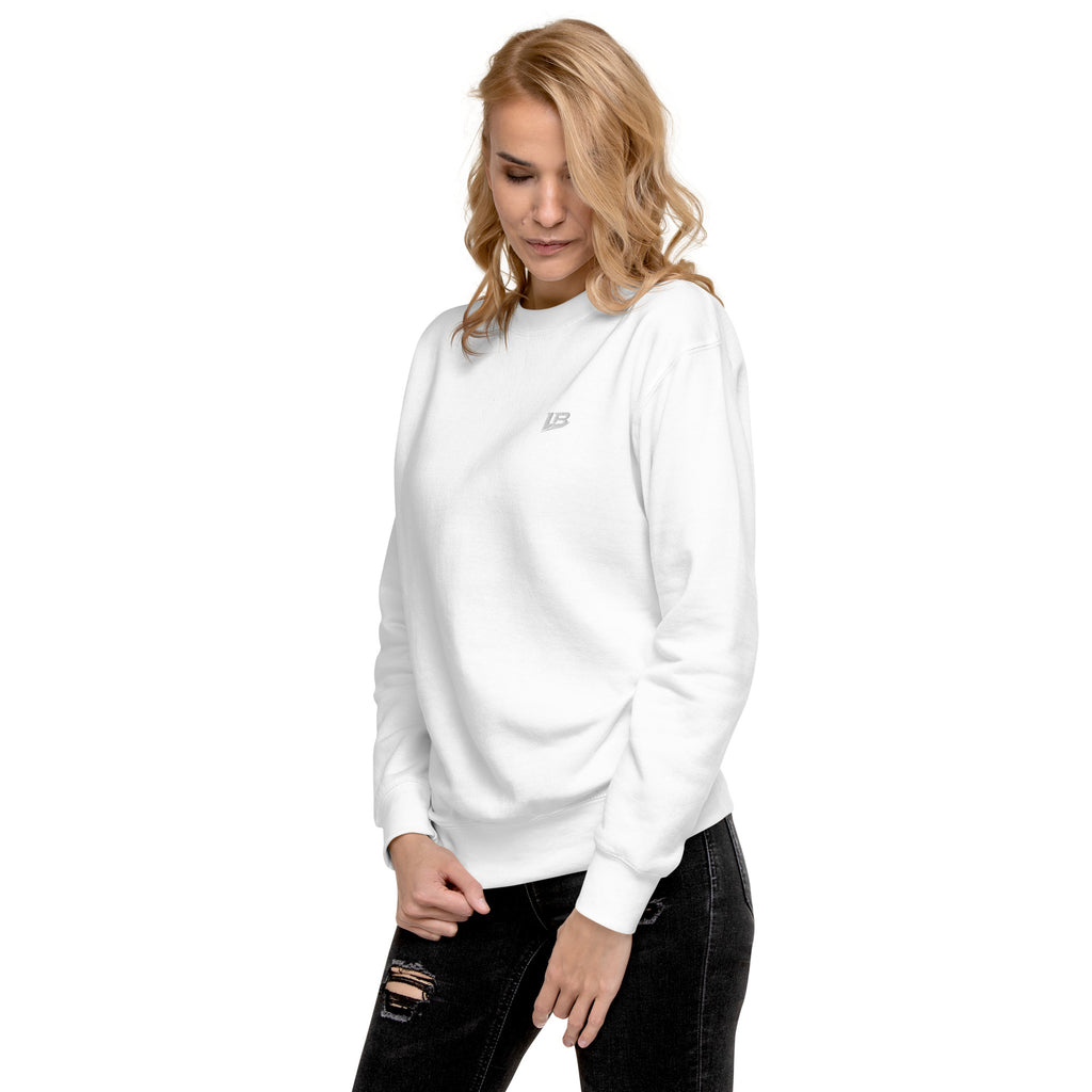 Sweatshirt premium unisexe streetwear LB coloris white, vue de trois-quarts gauche