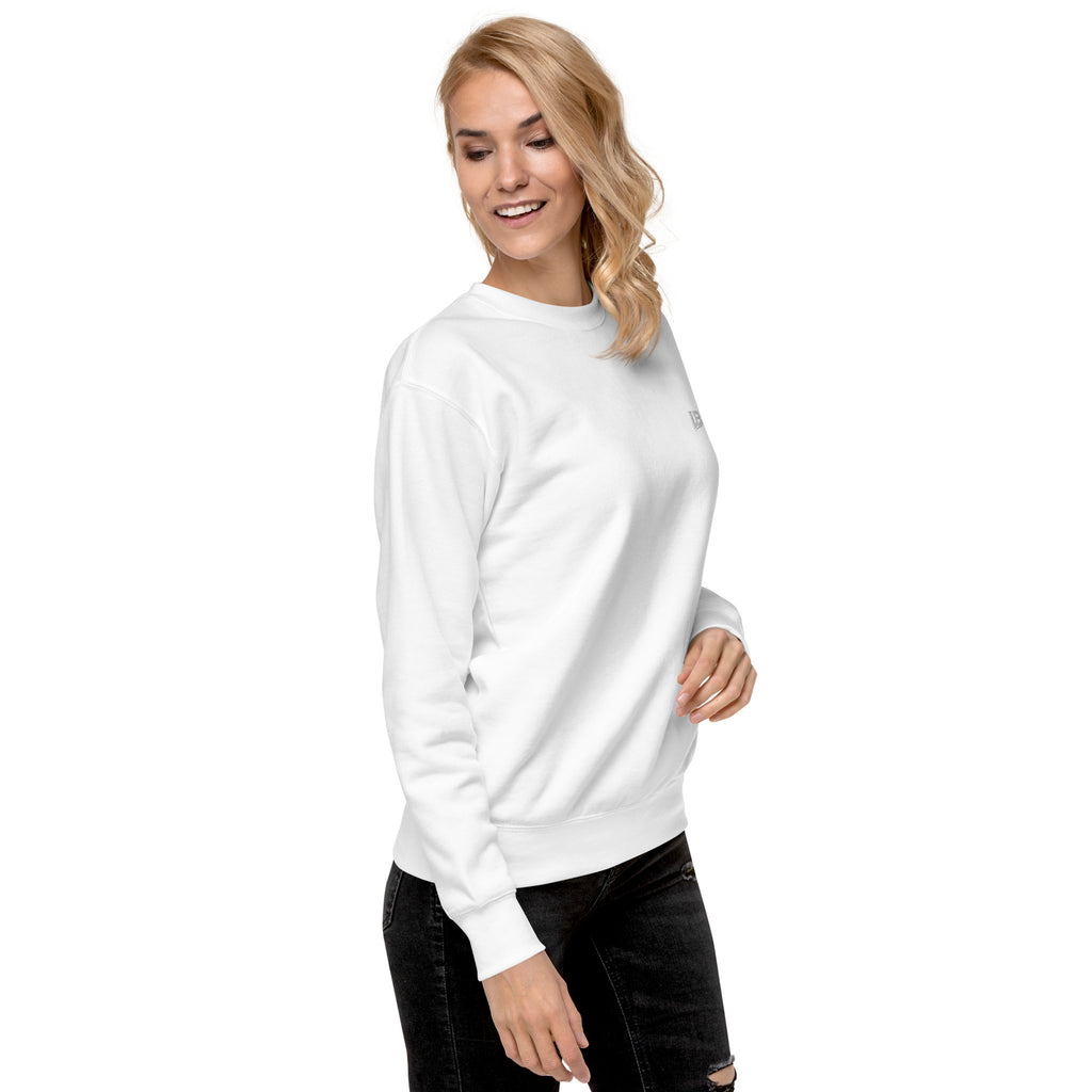 Sweatshirt premium unisexe streetwear LB coloris white, vue de trois-quarts droit