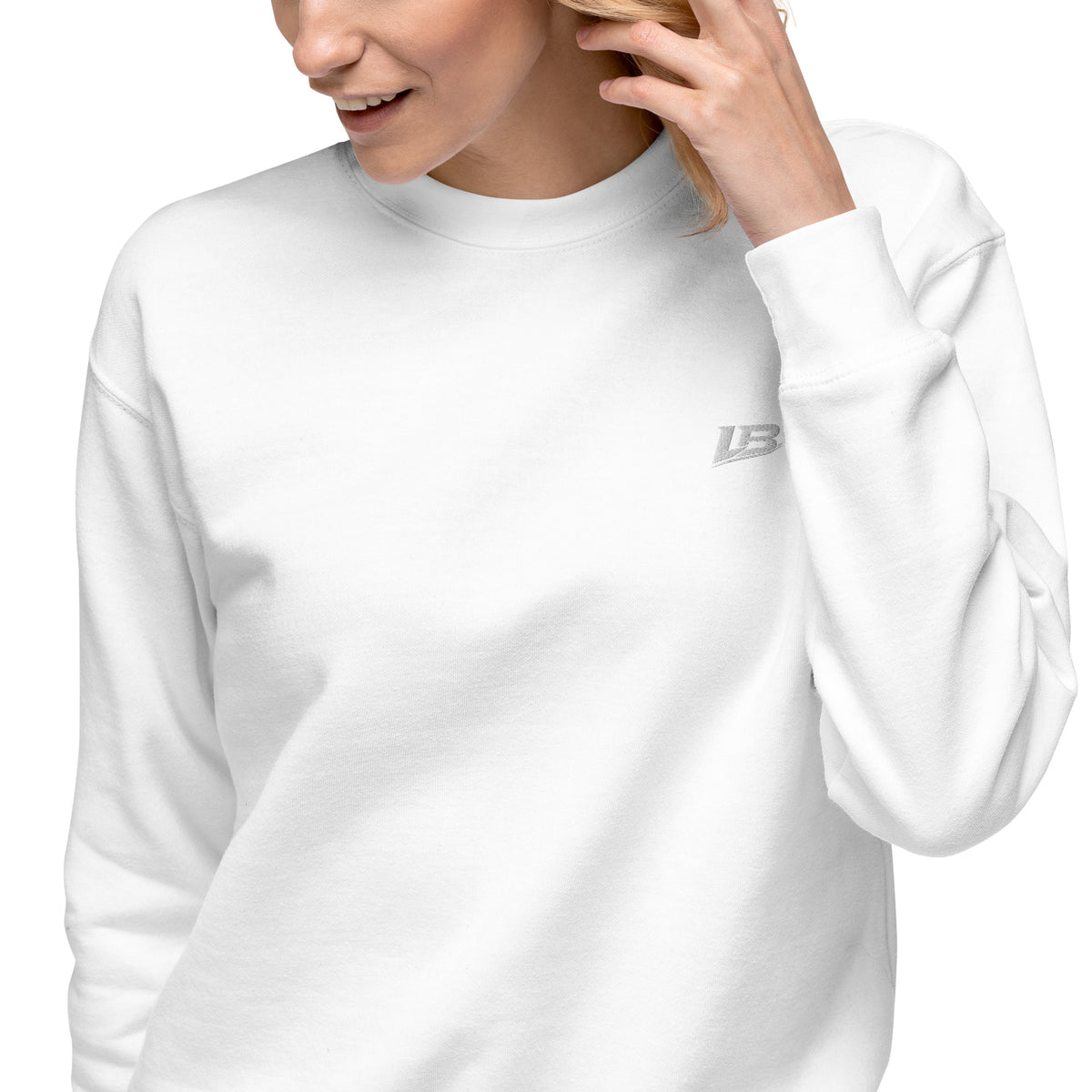 Sweatshirt premium unisexe streetwear LB coloris white, détail du tissu