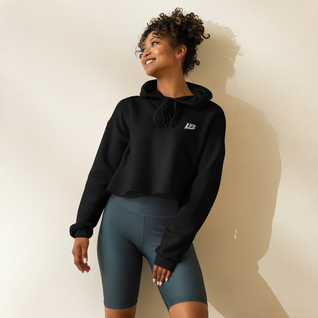 Crop hoodie streetwear femme LB noir, vue de face alternative