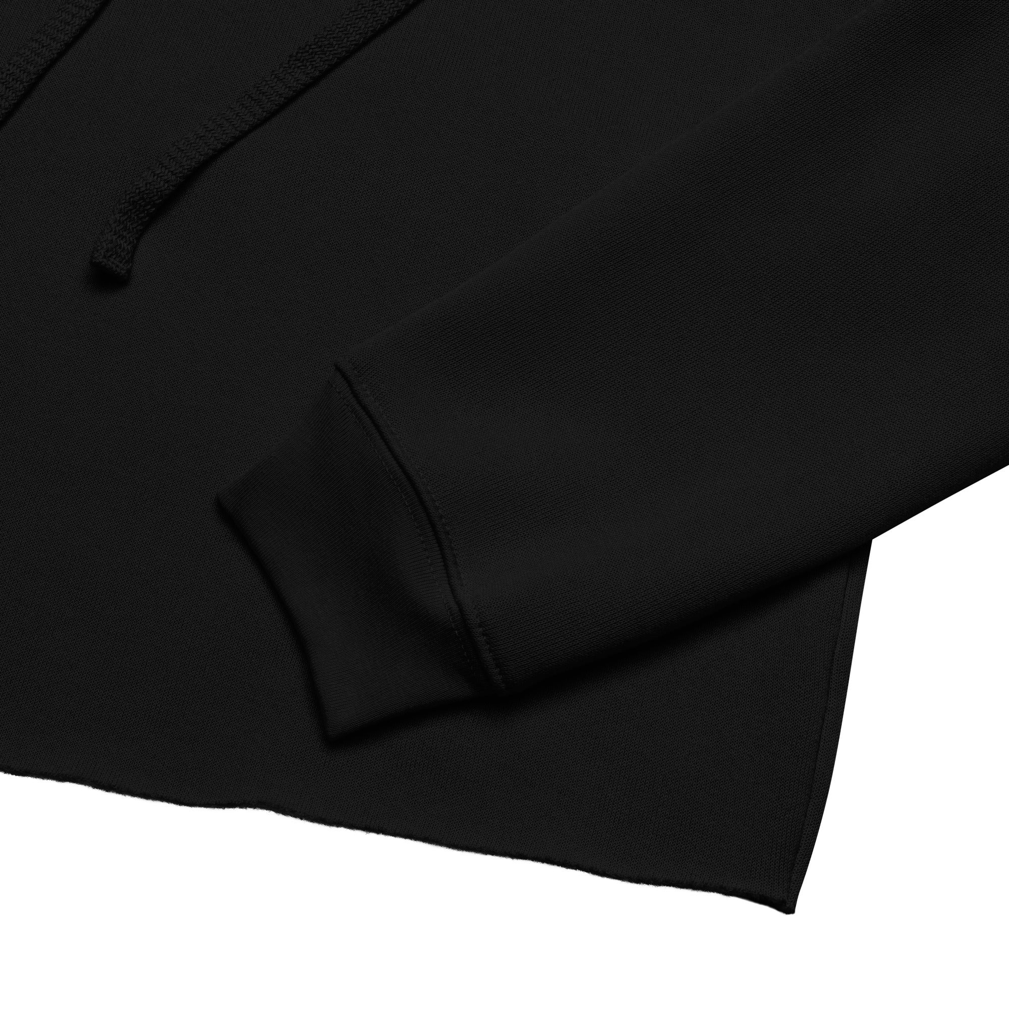 Crop hoodie streetwear femme LB noir, detail de la couture