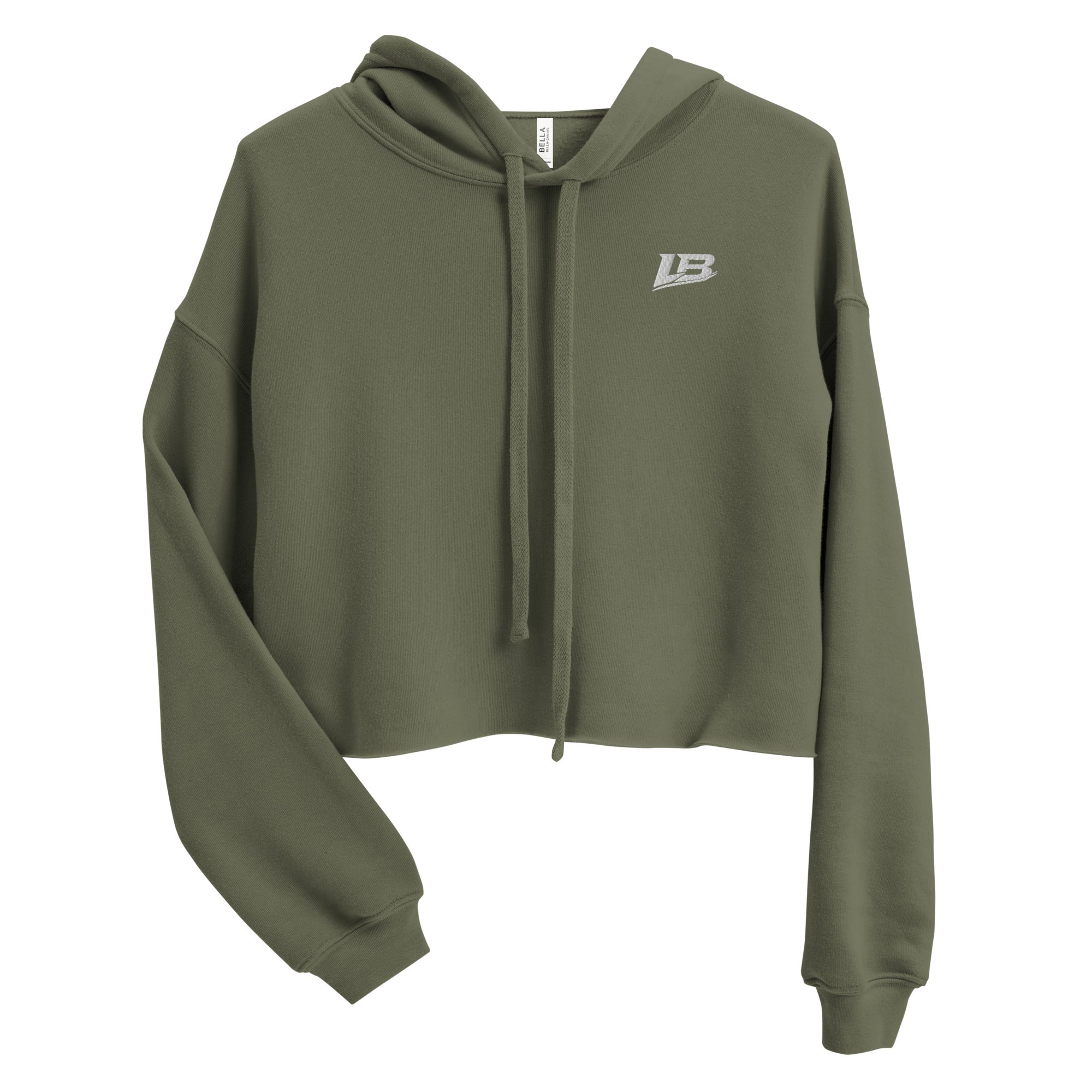 Crop hoodie streetwear femme LB vert militaire, vue de face alternative