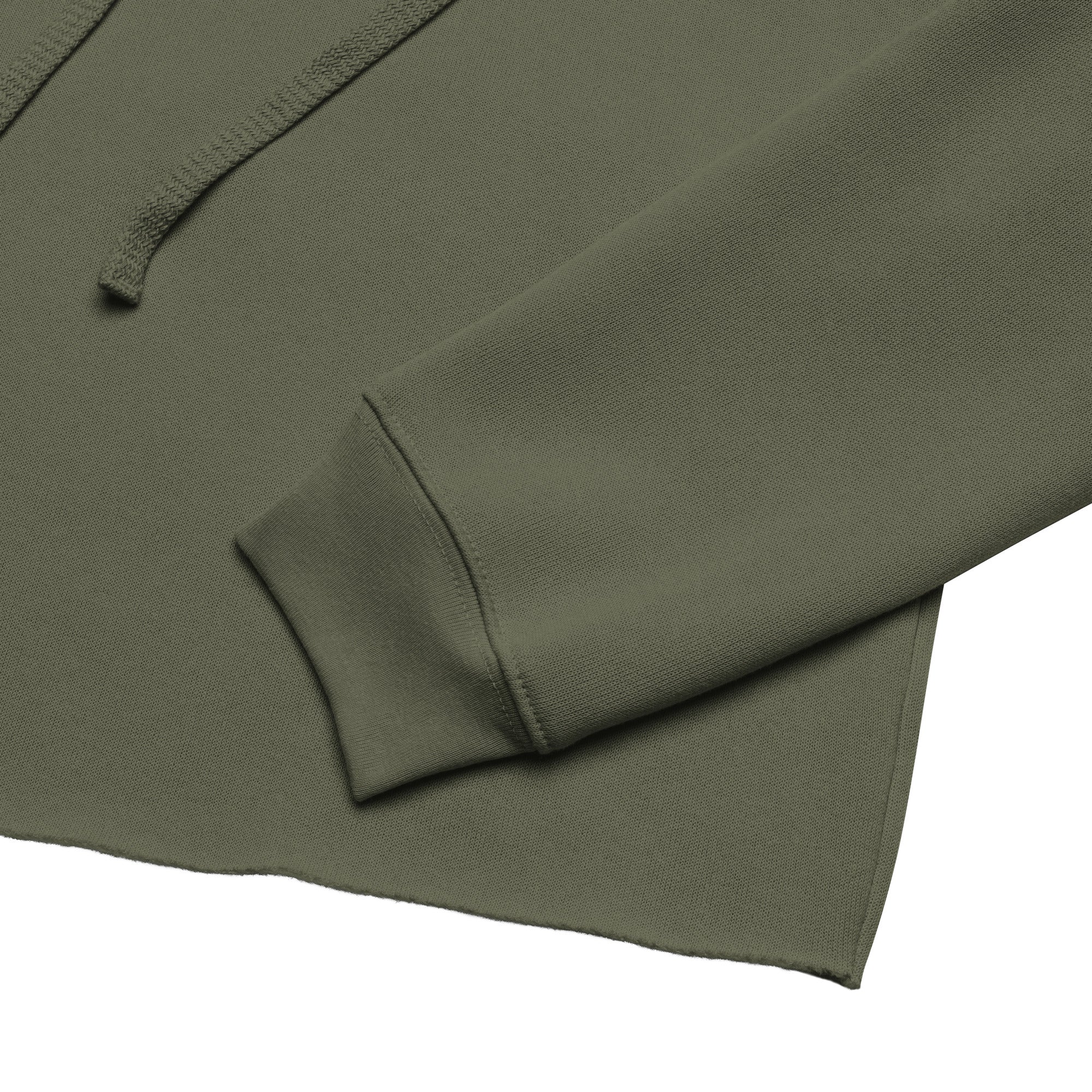 Crop hoodie streetwear femme LB vert militaire, detail de la couture