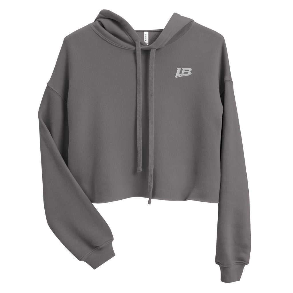 Crop hoodie streetwear femme LB gris orage, vue de face alternative